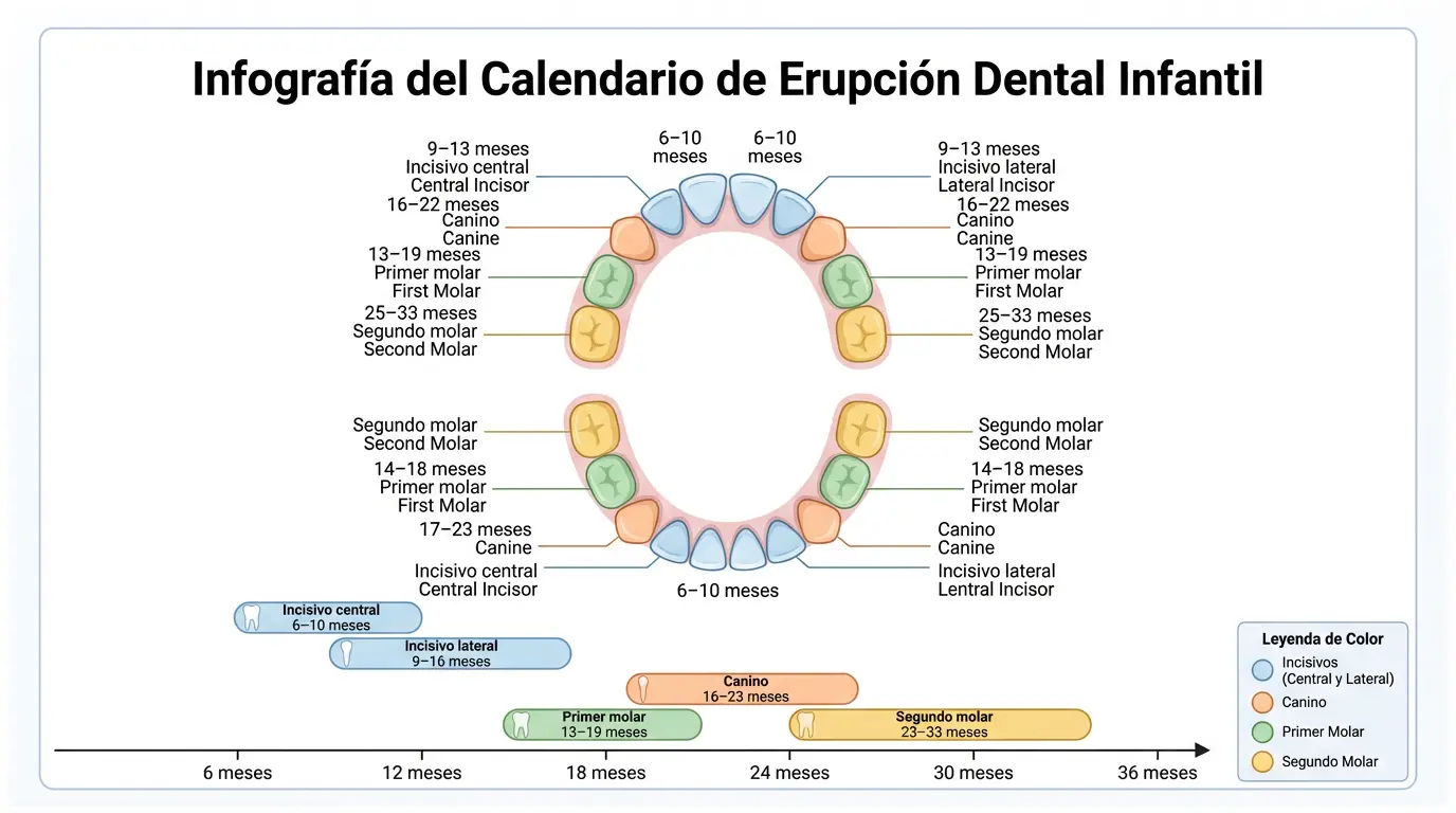 Calendari d'erupció dental infantil de la Clínica Dental Dra. Ureta